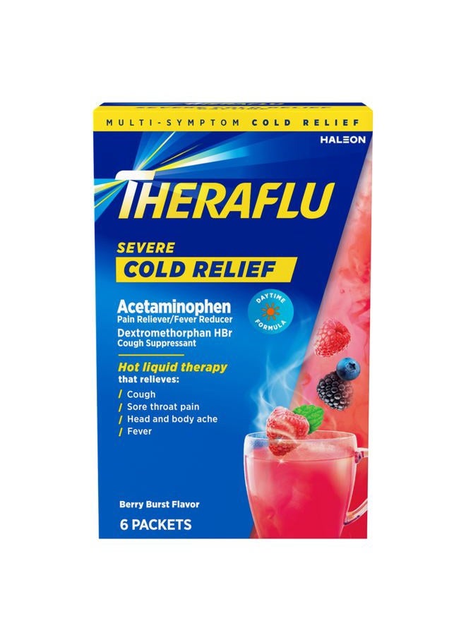 Theraflu Daytime Severe Cold Relief Powder, Berry Burst Flavor, 6 Count - Image 1